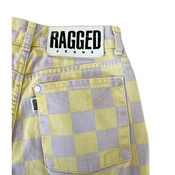 Ragged Jeans Womens Sz 24 Yellow & Purple Beat Checkerboard Combat Jeans - Picture 9 of 10